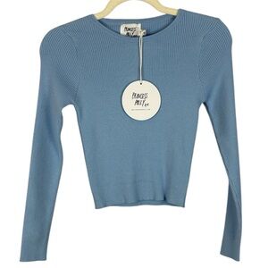 Princess Polly Jax Sky Blue Stretchy Ribbed Knit Crew Neck Long Sleeve L/XL Top